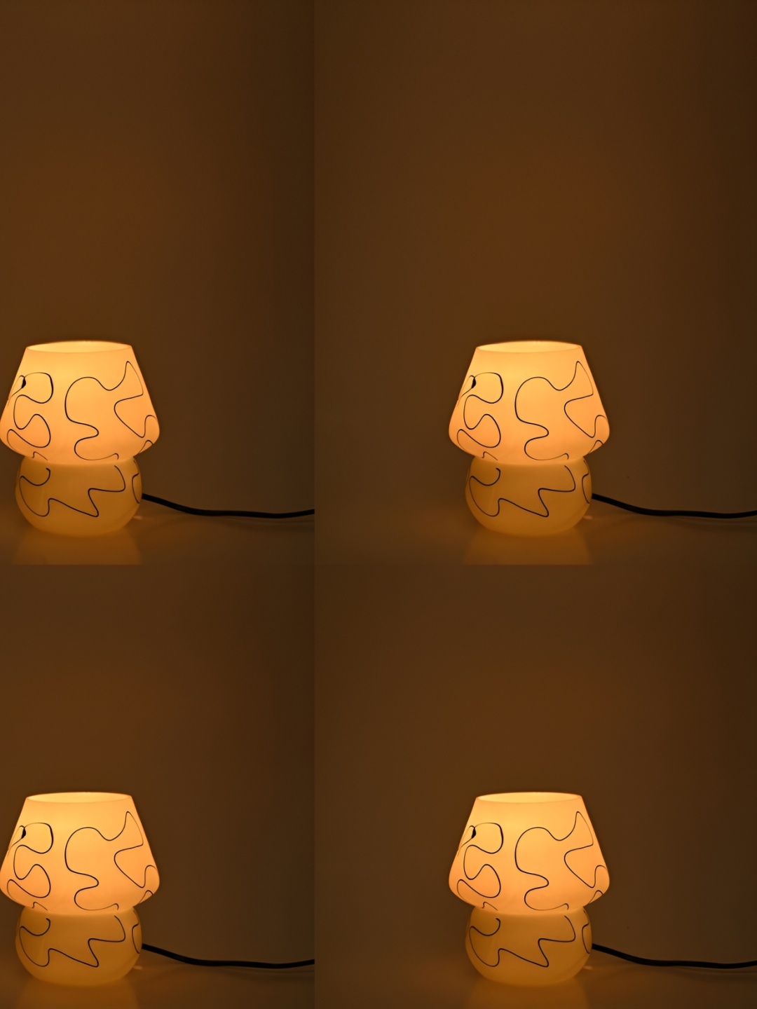 

1ST TIME Yellow & Black 4 Pieces Printed Traditional Abstract Shaped Table Lamps