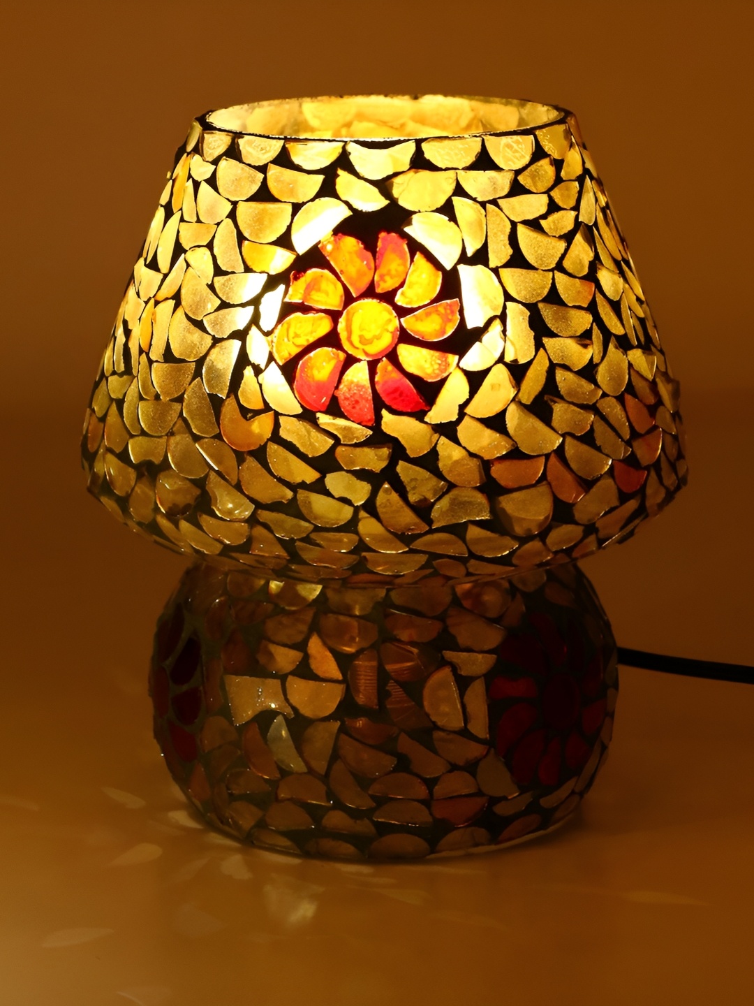 

1ST TIME Brown & Red Textured Glass Contemporary Frustum Shaped Table Lamp