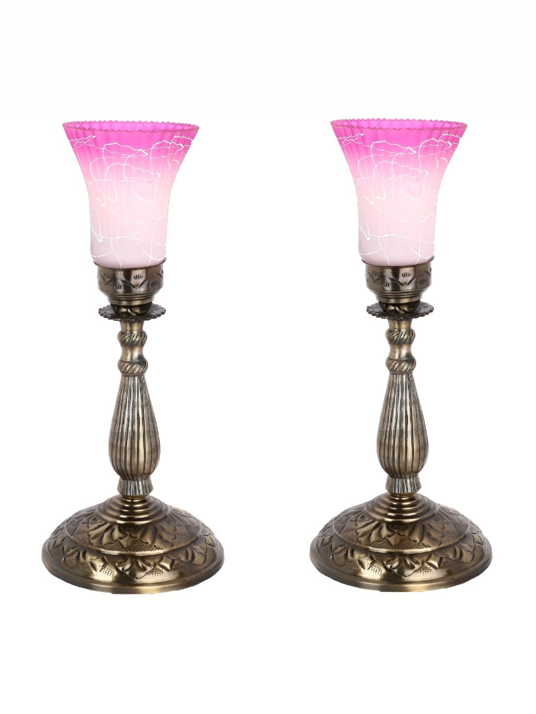 

1ST TIME Pink 2 Pieces Printed Metal Contemporary Table Lamps
