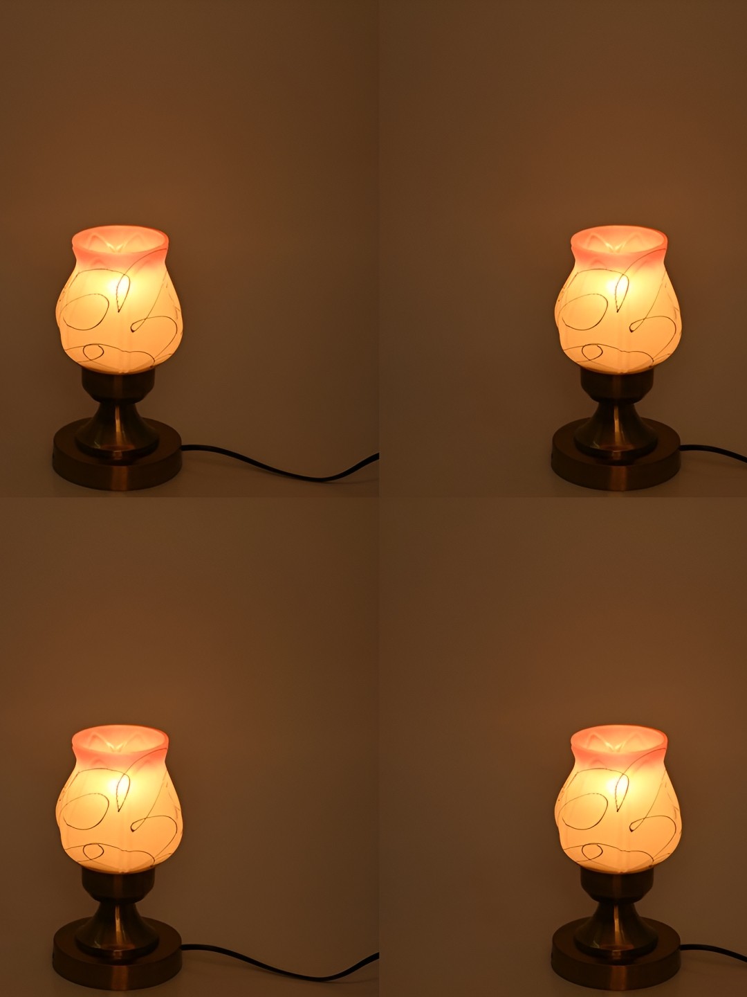 

1ST TIME Yellow & Brown 4 Pieces Printed Abstract Shaped Metal Table Lamps