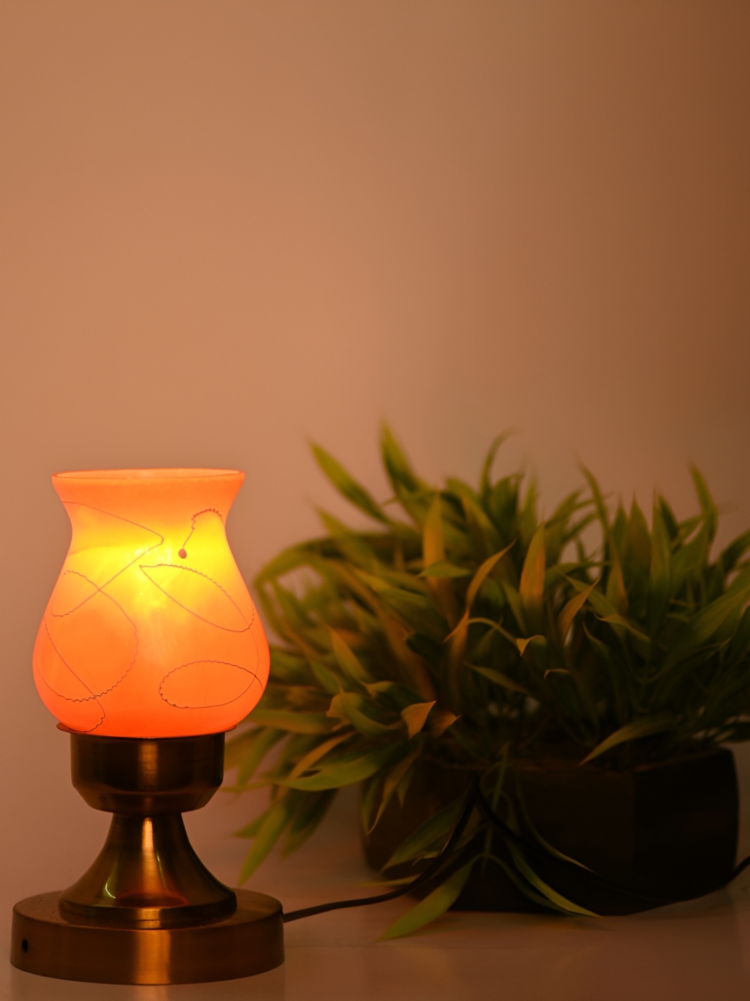 

1ST TIME Orange Printed Metal Contemporary Bell Shaped Table Lamp