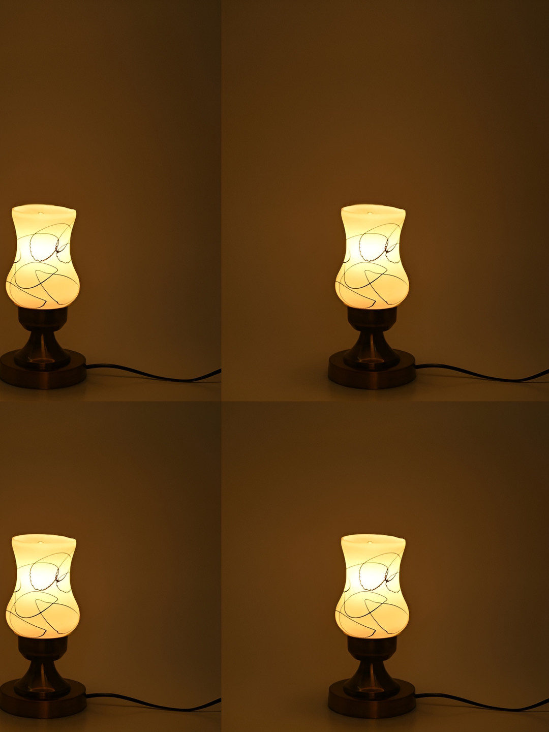 

1ST TIME Yellow & Black 4 Pieces Textured Traditional Bell Shaped Table Lamps