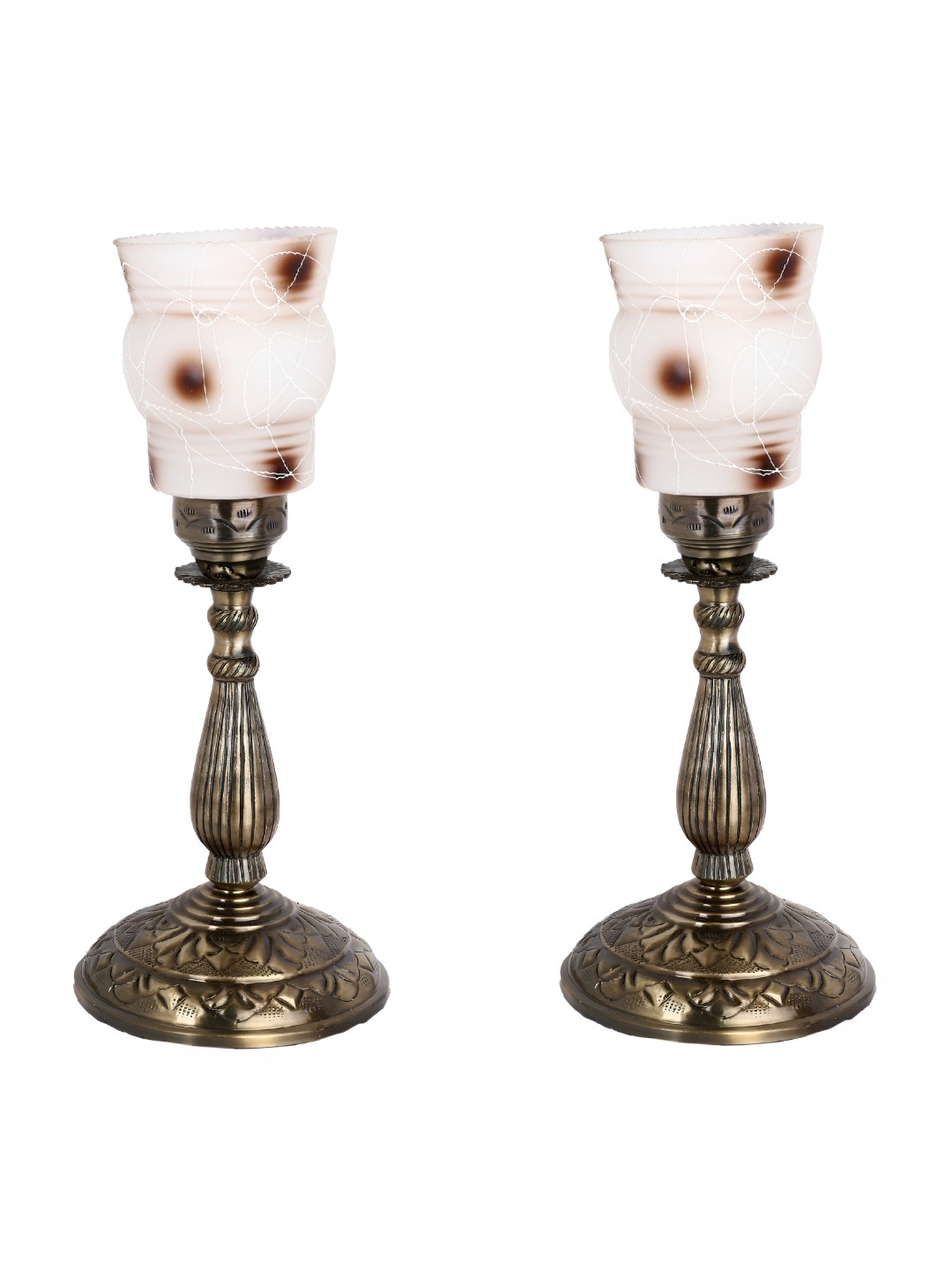 

1ST TIME White 2 Pcs Printed Metal Traditional Abstract Shaped Table Lamp