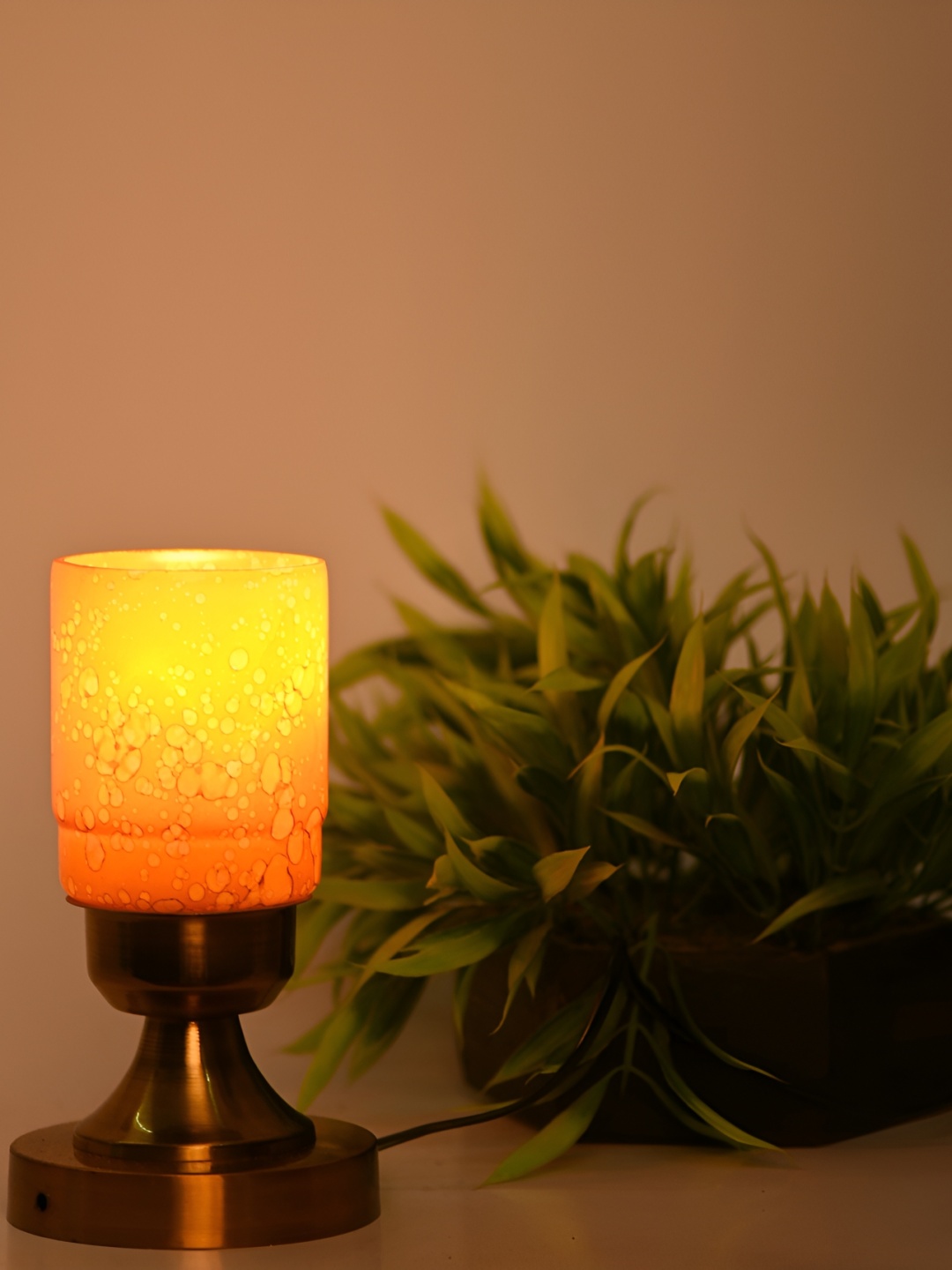 

1ST TIME Yellow Printed Metal Traditional Cylindrical Shaped Table Lamp