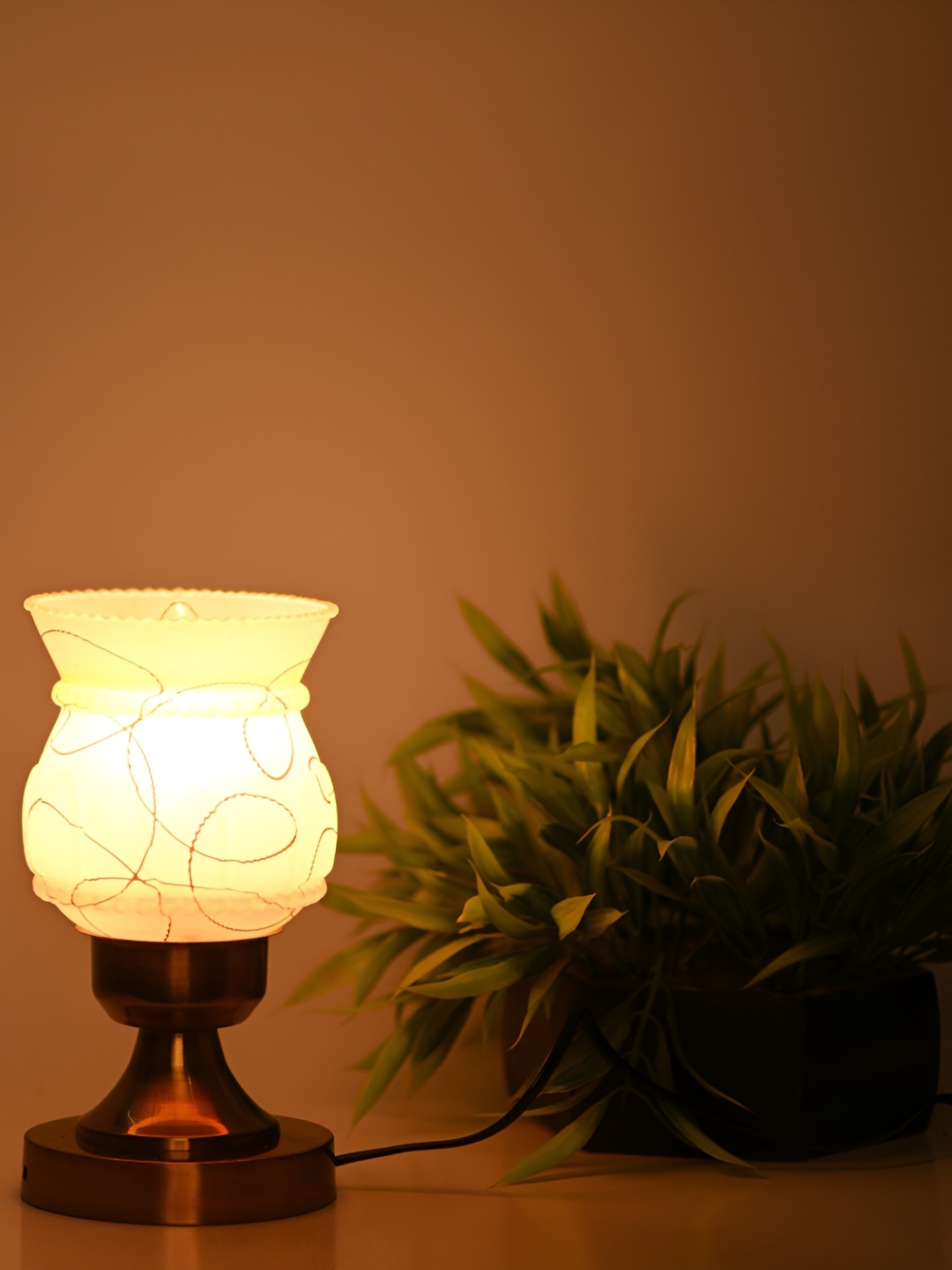 1ST TIME Yellow Printed Metal Traditional Bell Shaped Table Lamp