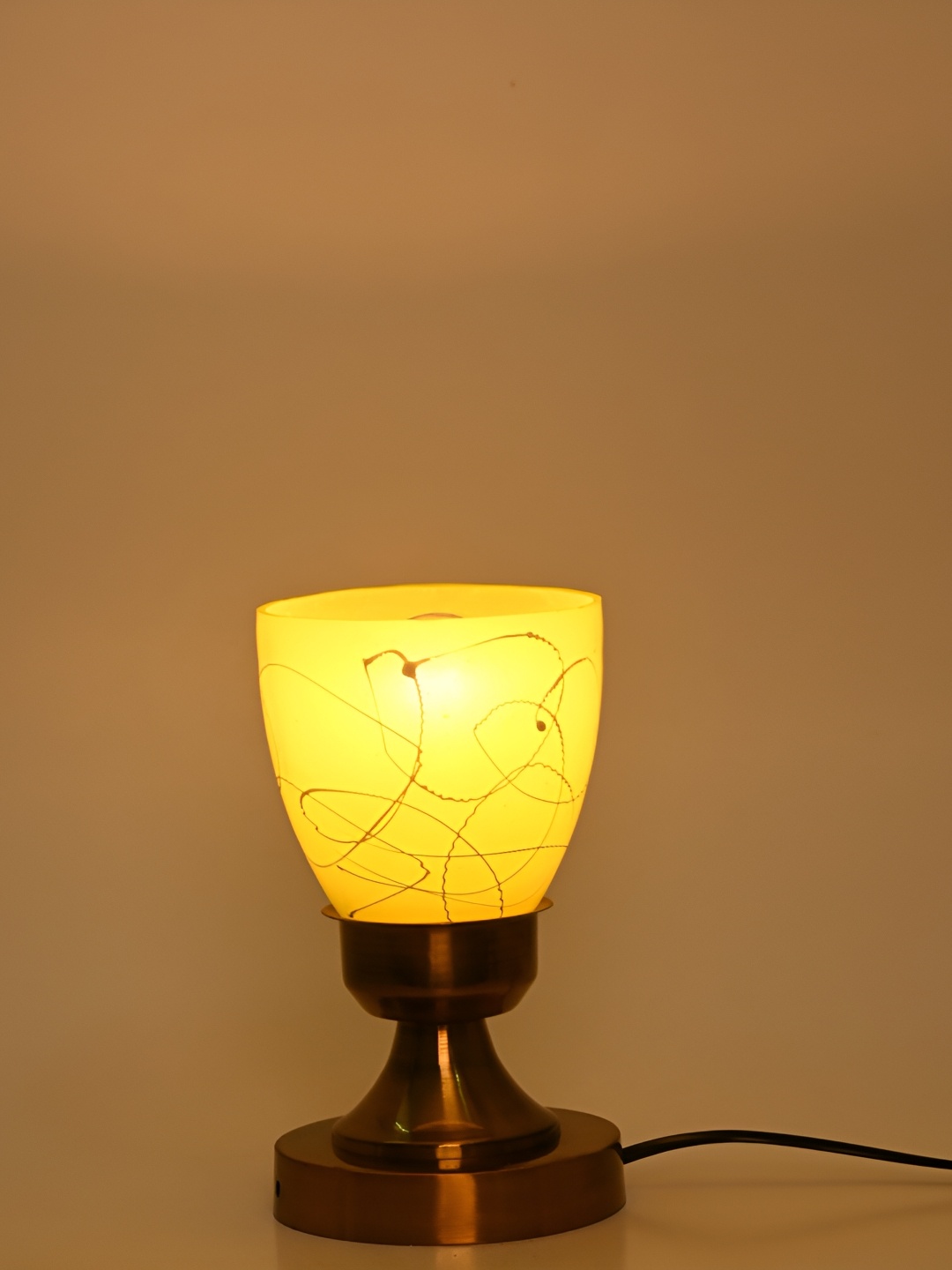 

1ST TIME Yellow & Gold Toned Printed Contemporary Abstract Shaped Table Lamp
