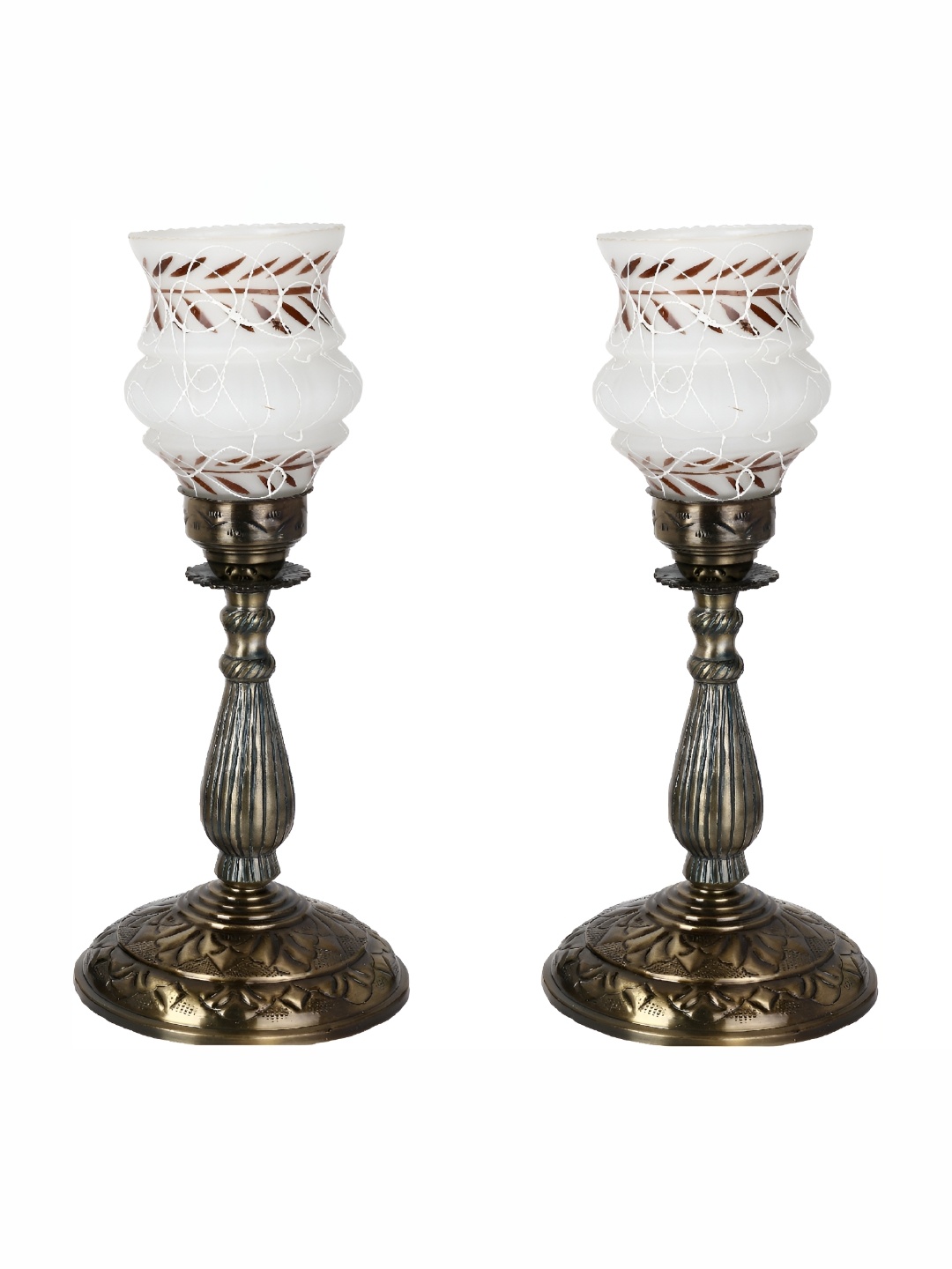 

1ST TIME White 2 Pcs Printed Metal Traditional Bell Shaped Table Lamp