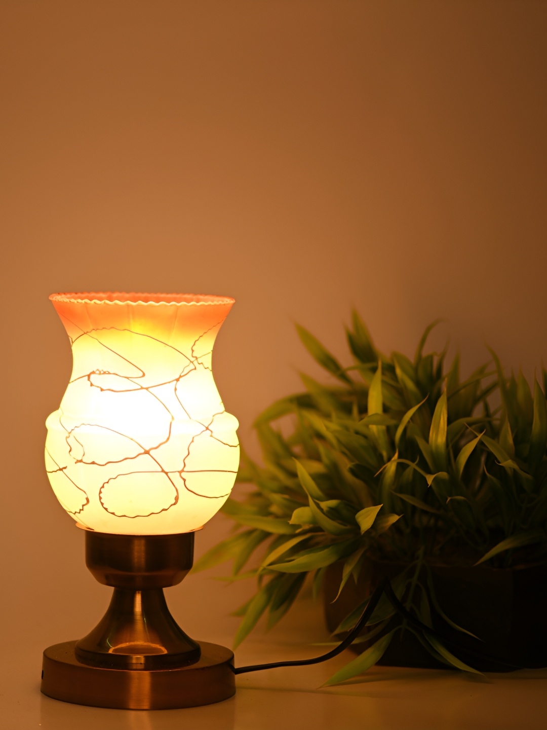 

1ST TIME Yellow & Orange Printed Metal Traditional Table Lamp