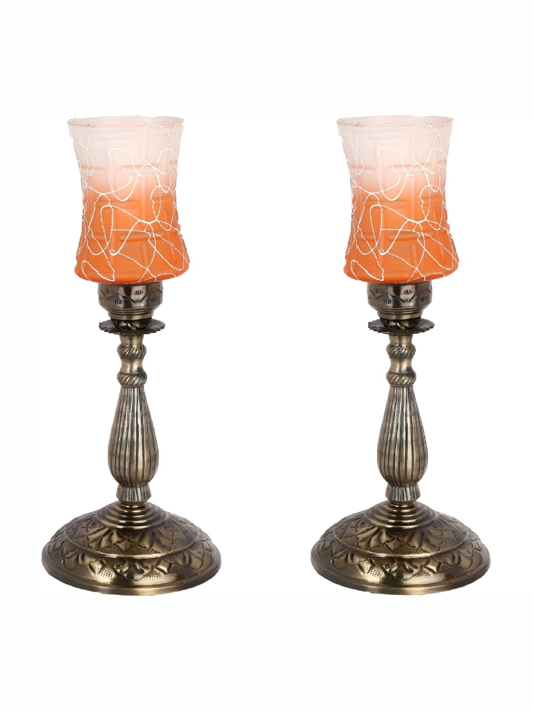 

1ST TIME Orange 2 Pieces Printed Metal Contemporary Table Lamps