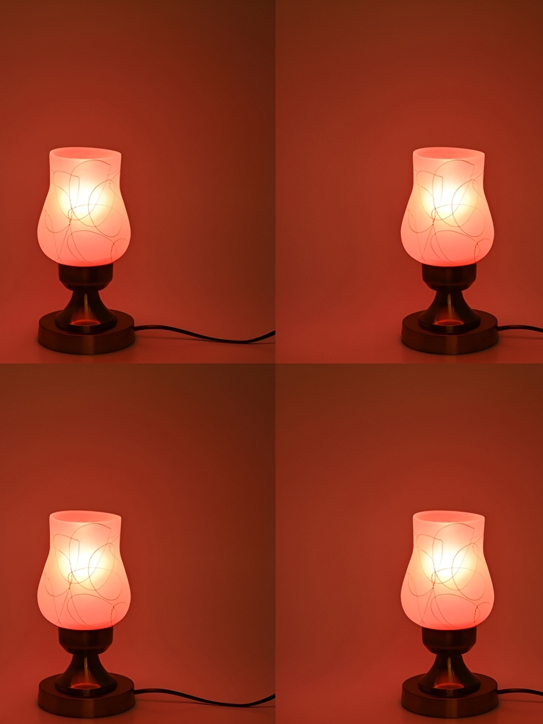 

1ST TIME Orange 4 Pcs Printed Metal Traditional Bell Shaped Table Lamp