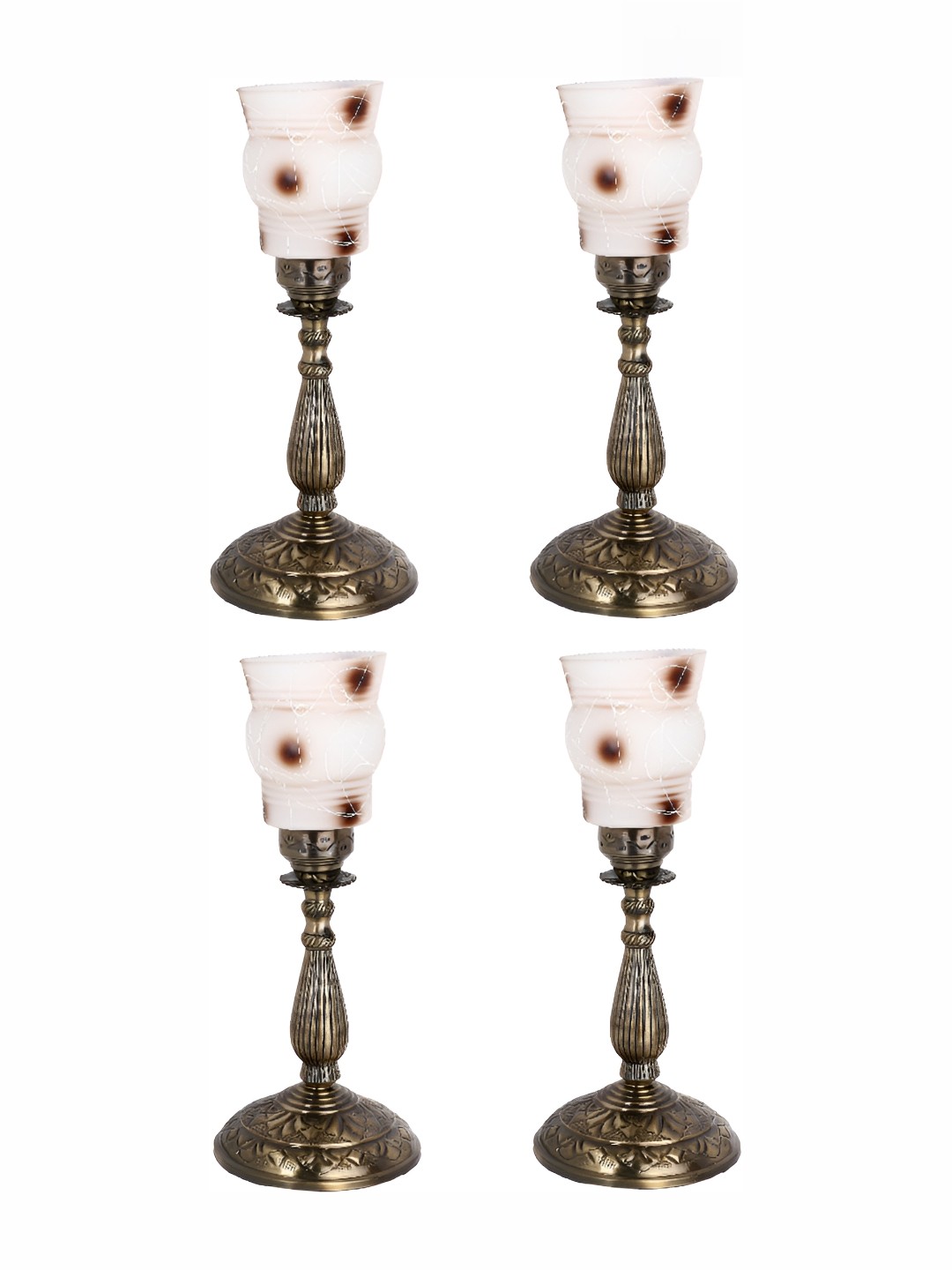 

1ST TIME White 4 Pc Printed Metal Traditional Bell Shaped Table Lamp