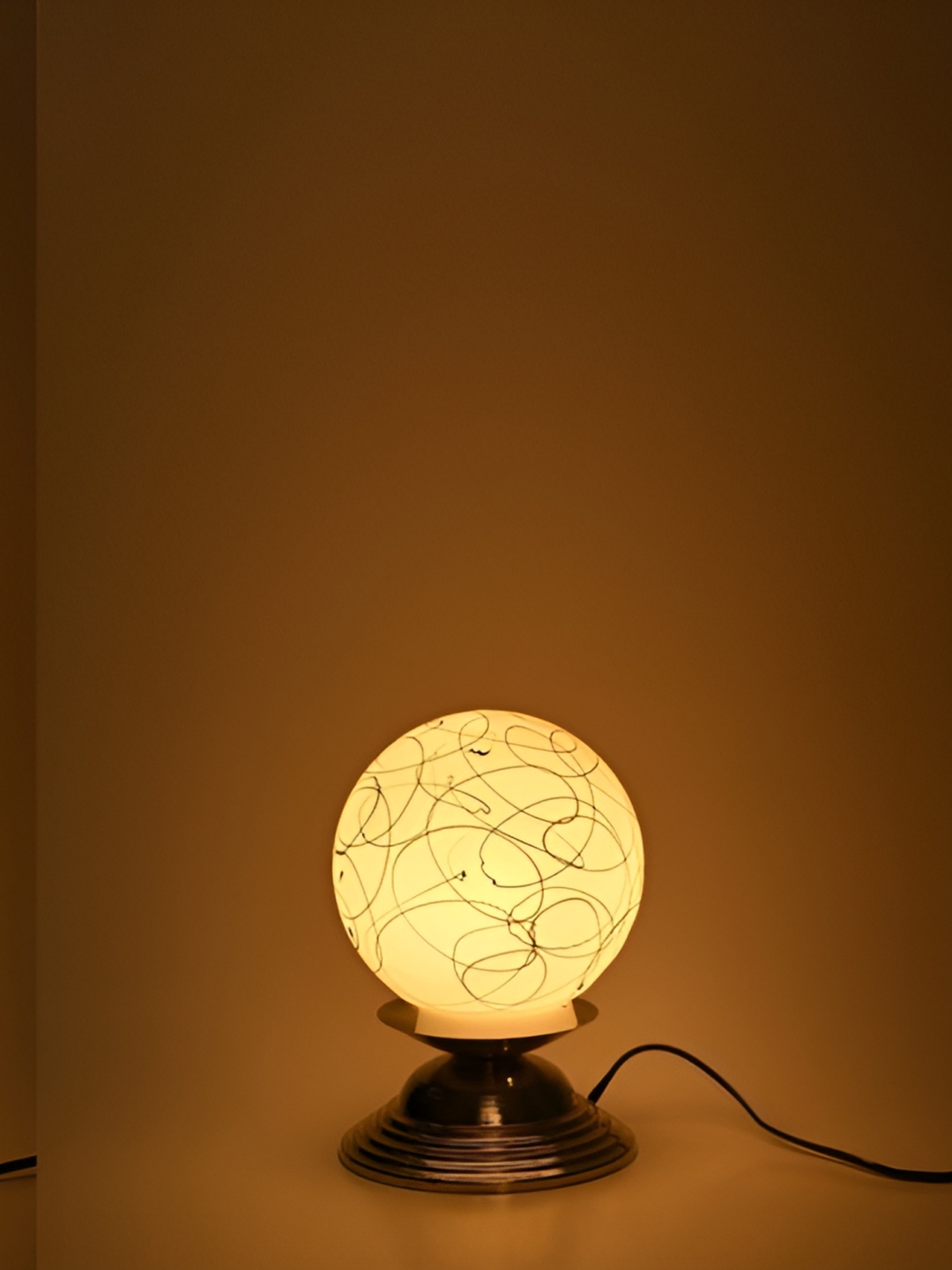 

1ST TIME White & Gold Toned Printed Traditional Spherical Table Lamp