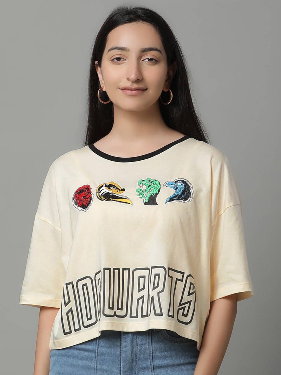 

Free Authority Harry Potter Printed Pure Cotton Loose Fit Crop T-Shirt, Beige