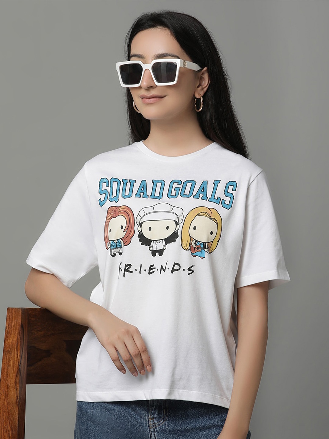 

Free Authority Friends Printed Pure Cotton Relaxed Fit Tshirt, White