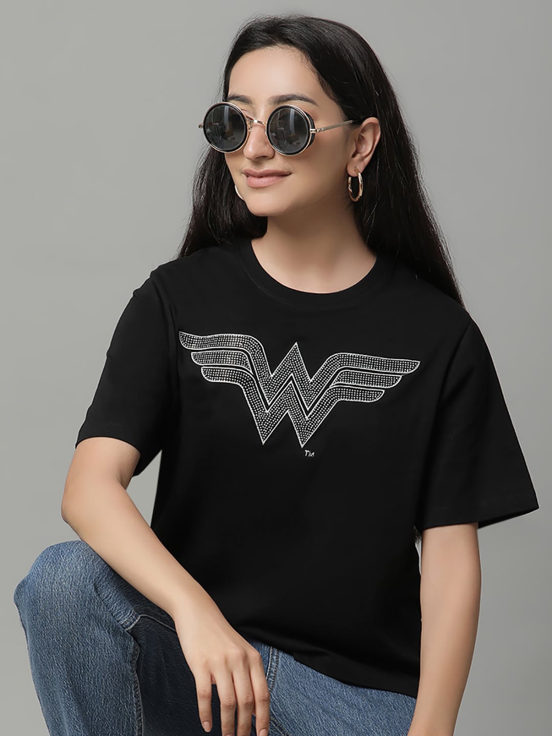 

Free Authority Wonder Woman Printed Pure Cotton Loose Fit t-Shirt, Black