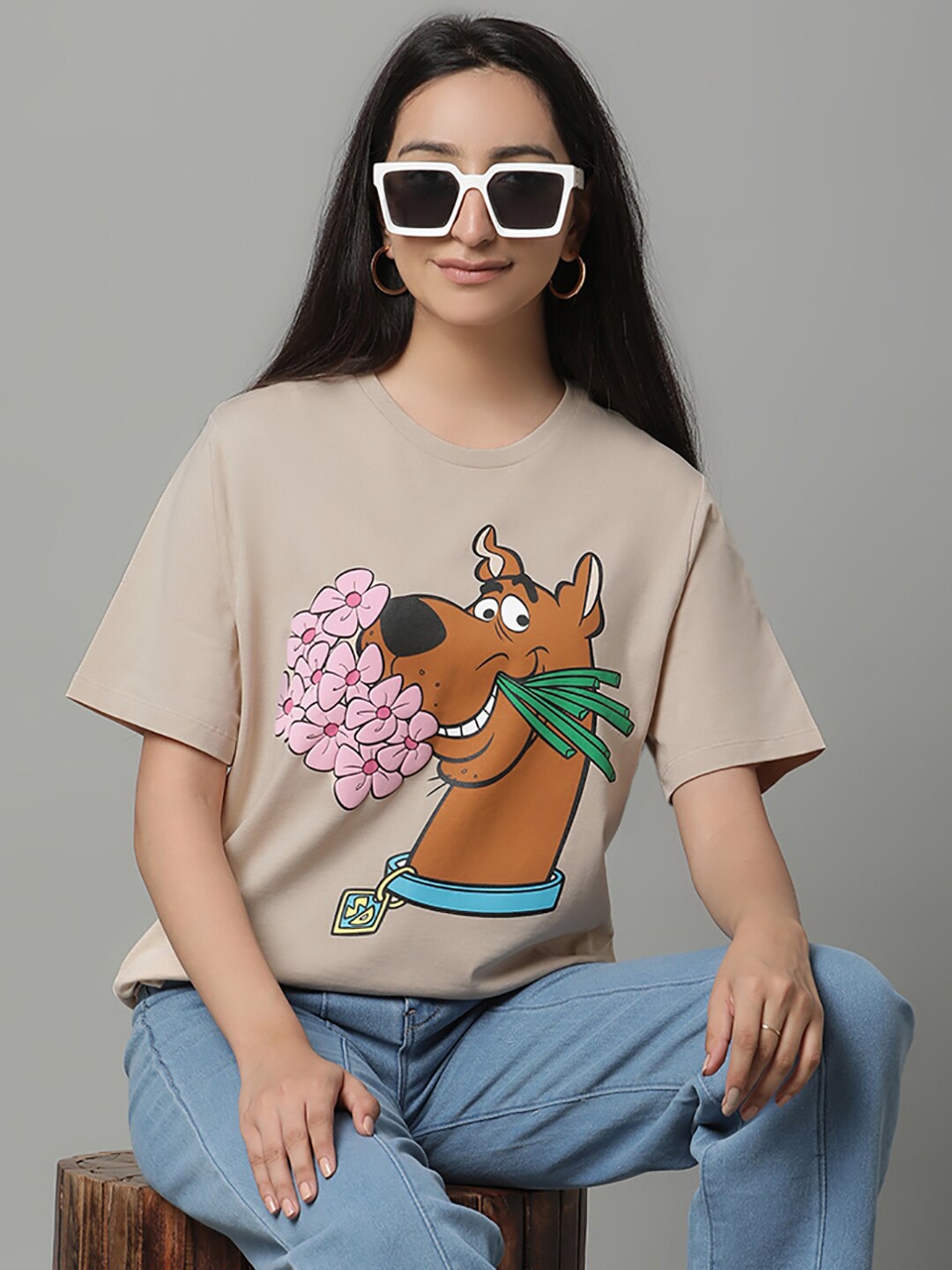 

Free Authority Scooby Doo-Printed Relaxed-Fit Pure Cotton T-Shirts, Grey