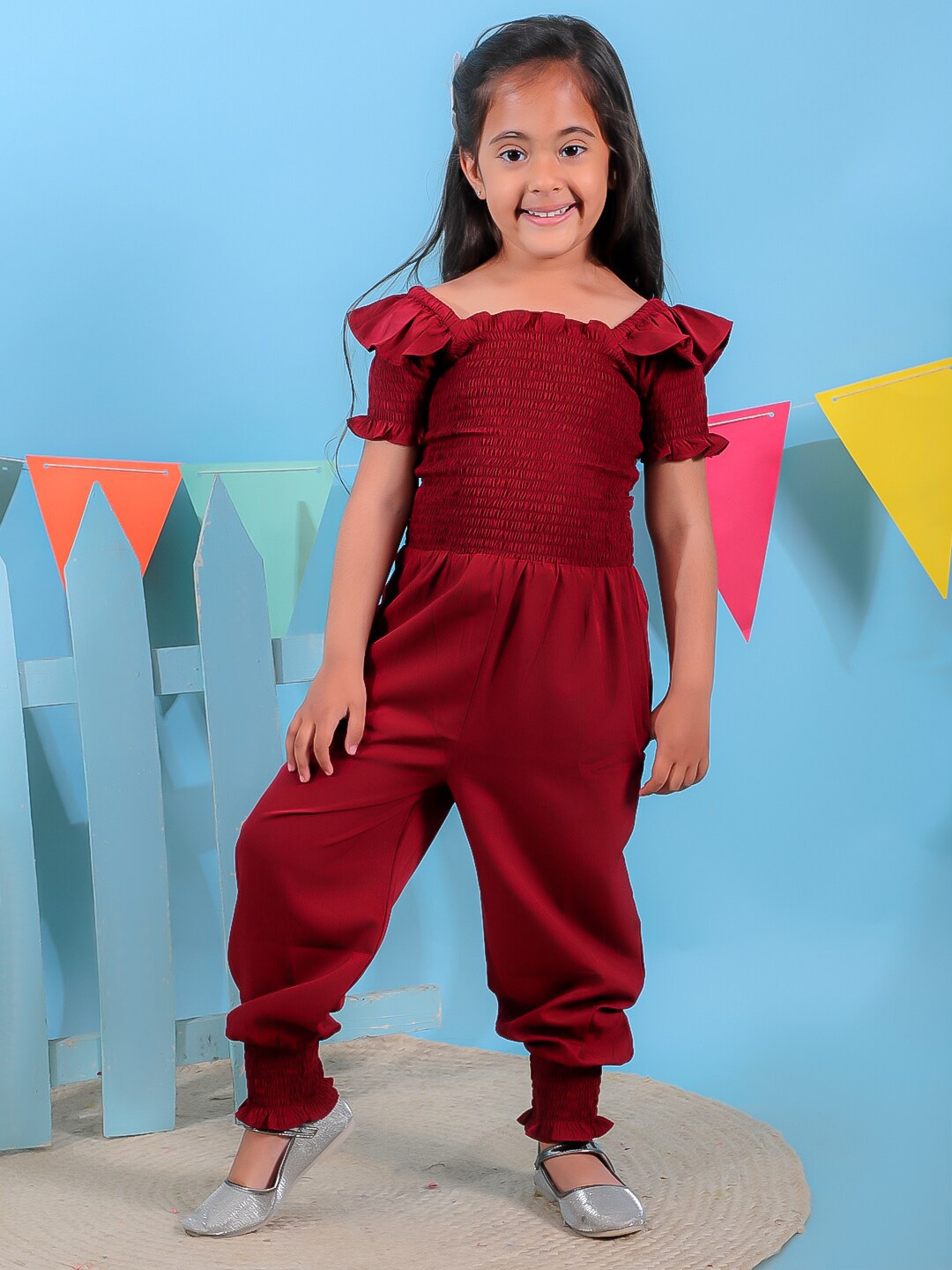 

Stuffie Land Girls Square Neck Basic Jumpsuit, Maroon