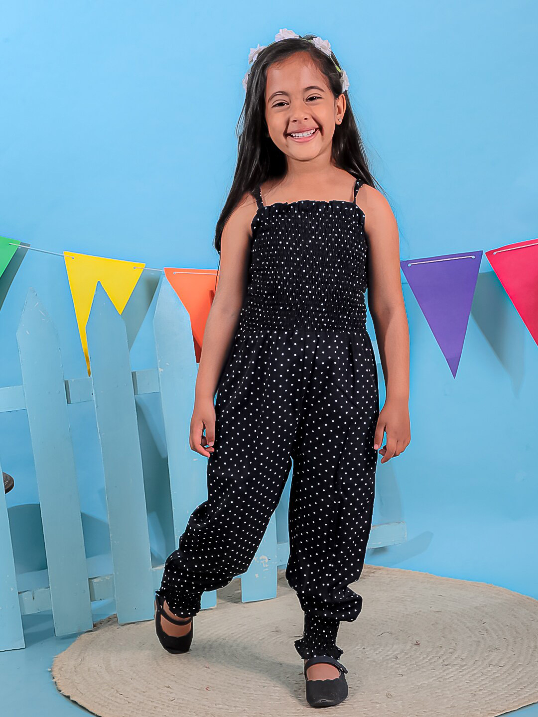 

Stuffie Land Girls Printed Basic Jumpsuit, Black