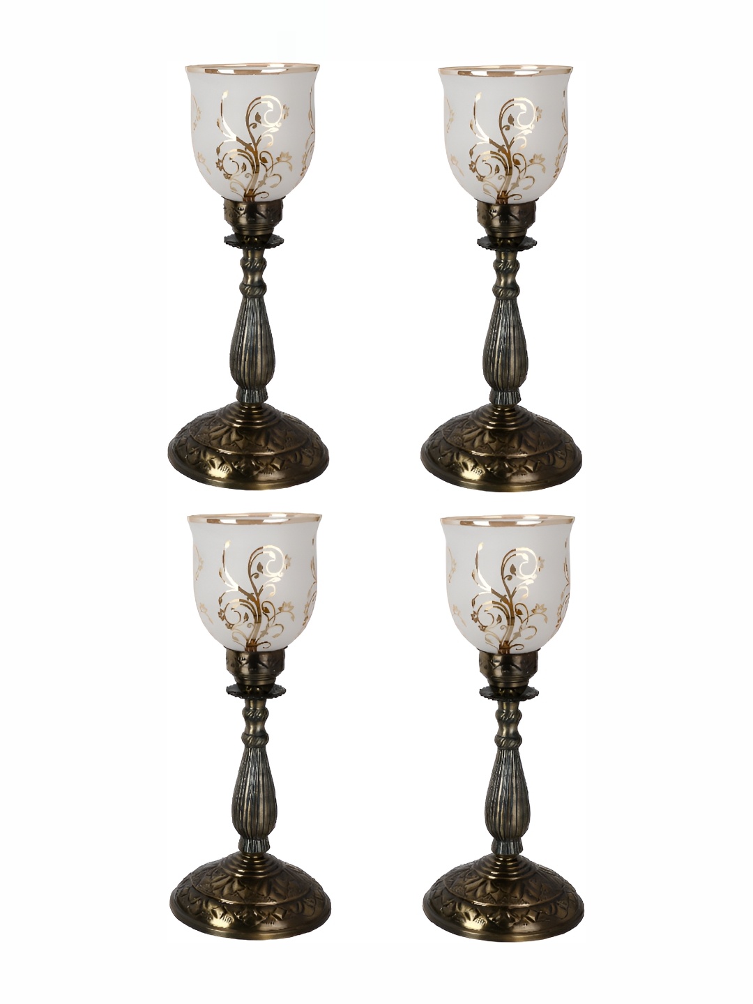 

1ST TIME White 4 Pieces Printed Metal Contemporary Bell Shaped Table Lamps