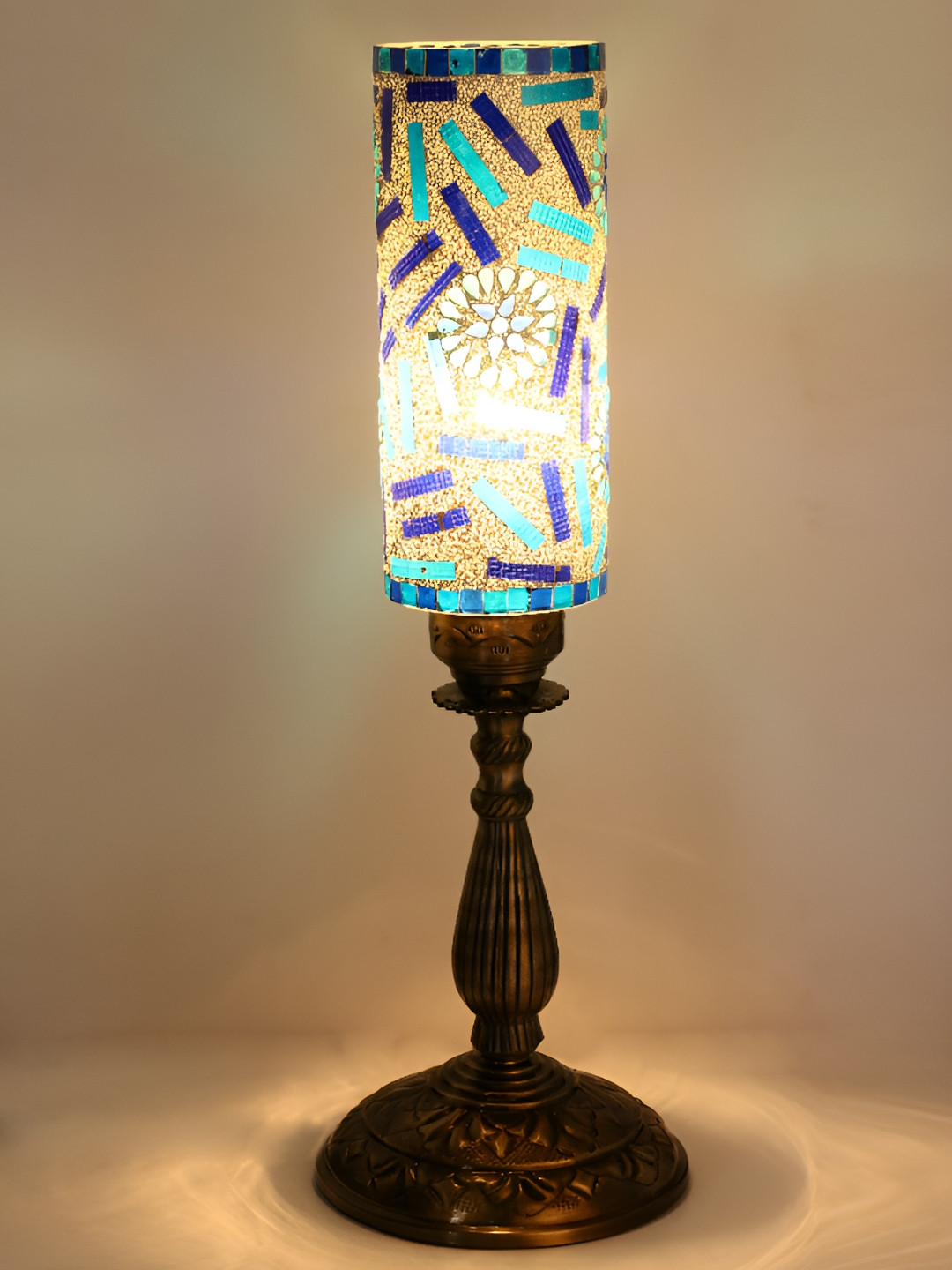 

1ST TIME White Textured Metal Traditional Cylindrical Shaped Table Lamp