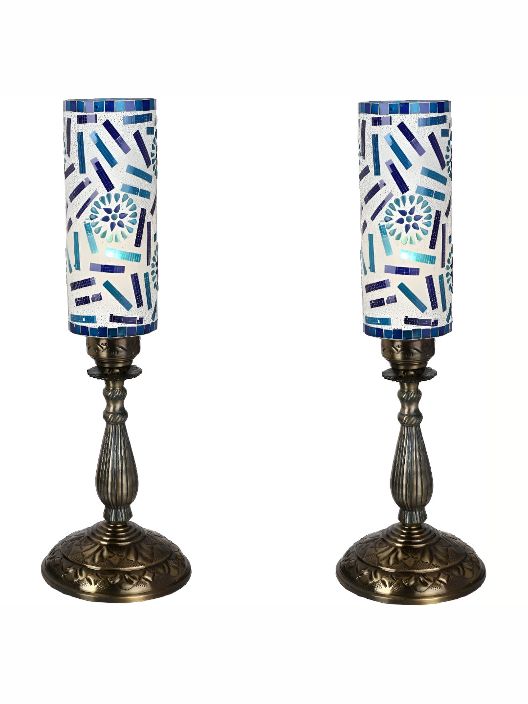 

1ST TIME White2 Pieces Printed Contemporary Metal Cylindrical Shaped Table Lamp, White