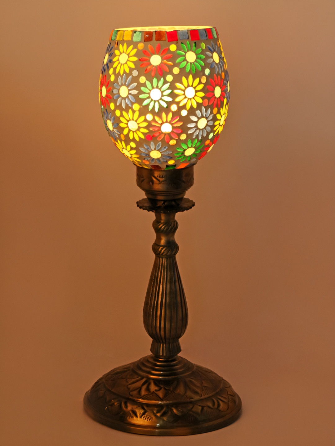 

1ST TIME Red & Green Printed Metal Traditional Cylindrical Shaped Table Lamp