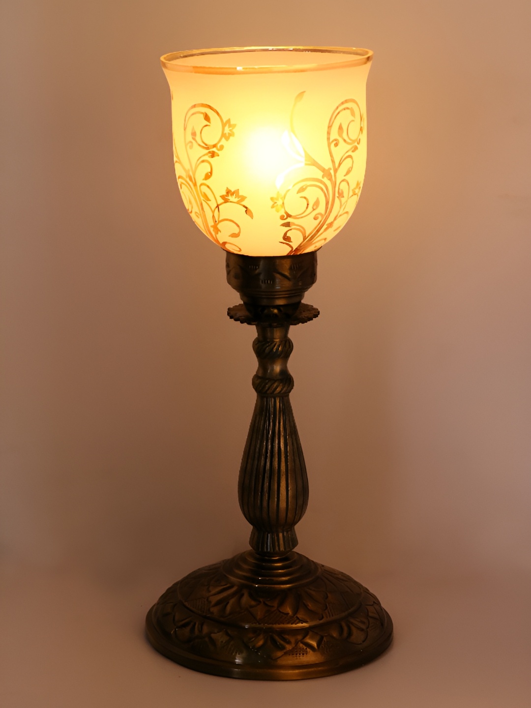 

1ST TIME Gold-Toned Printed Metal Traditional Abstract Shaped Table Lamp