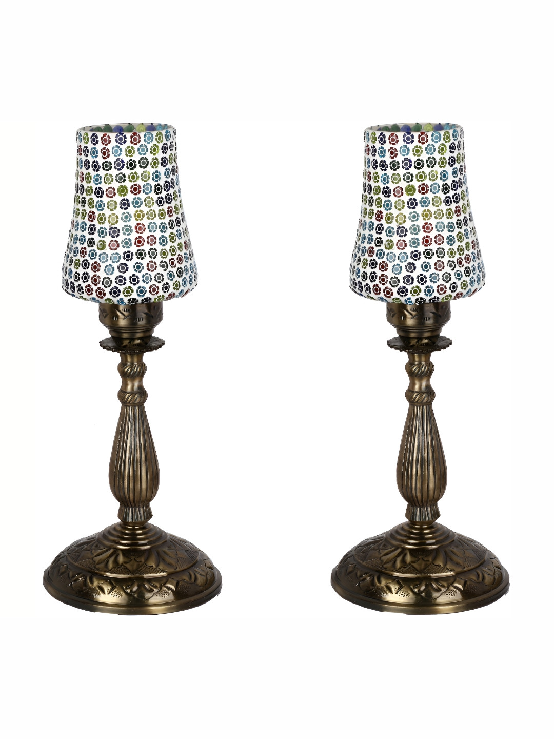 

1ST TIME White & Red 2 Pieces Printed Metal Traditional Table Lamps
