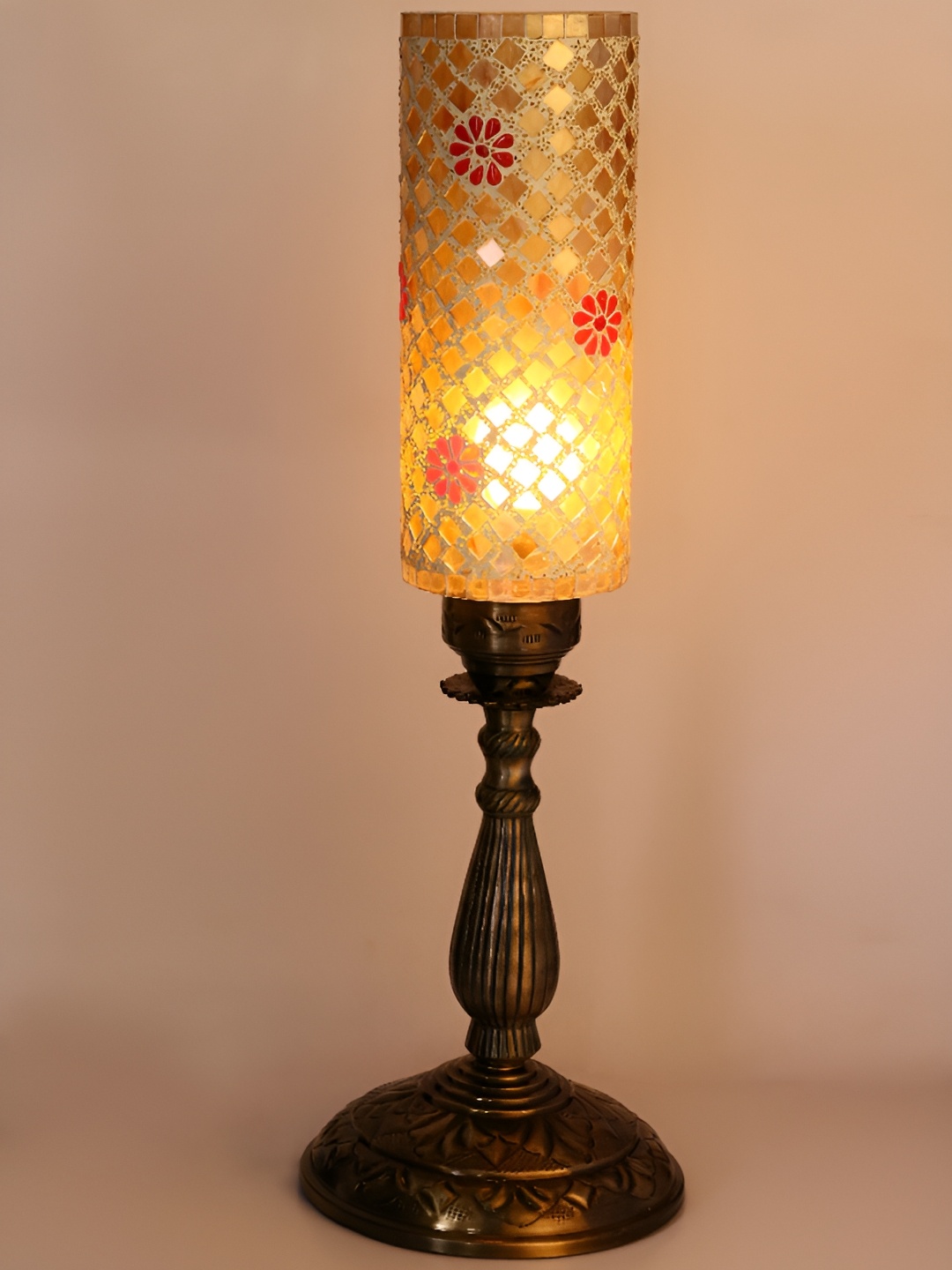 

1ST TIME Yellow Textured Metal Traditional Cylindrical Shaped Table Lamp