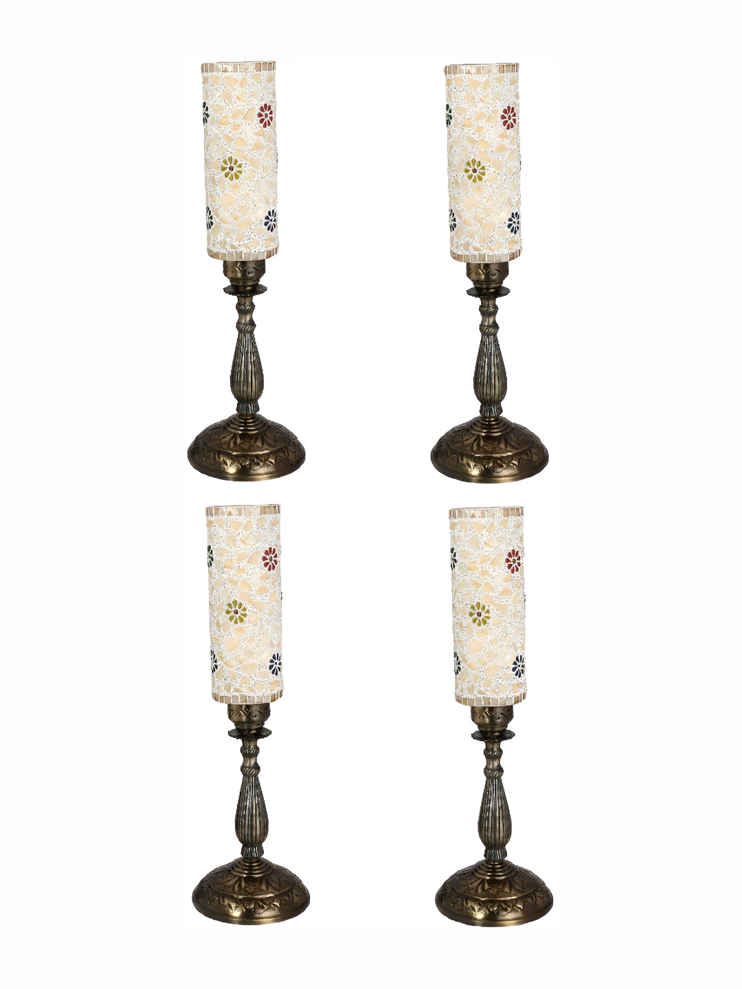 

1ST TIME White 4 Pieces Textured Metal Cylindrical Contemporary Table Lamps