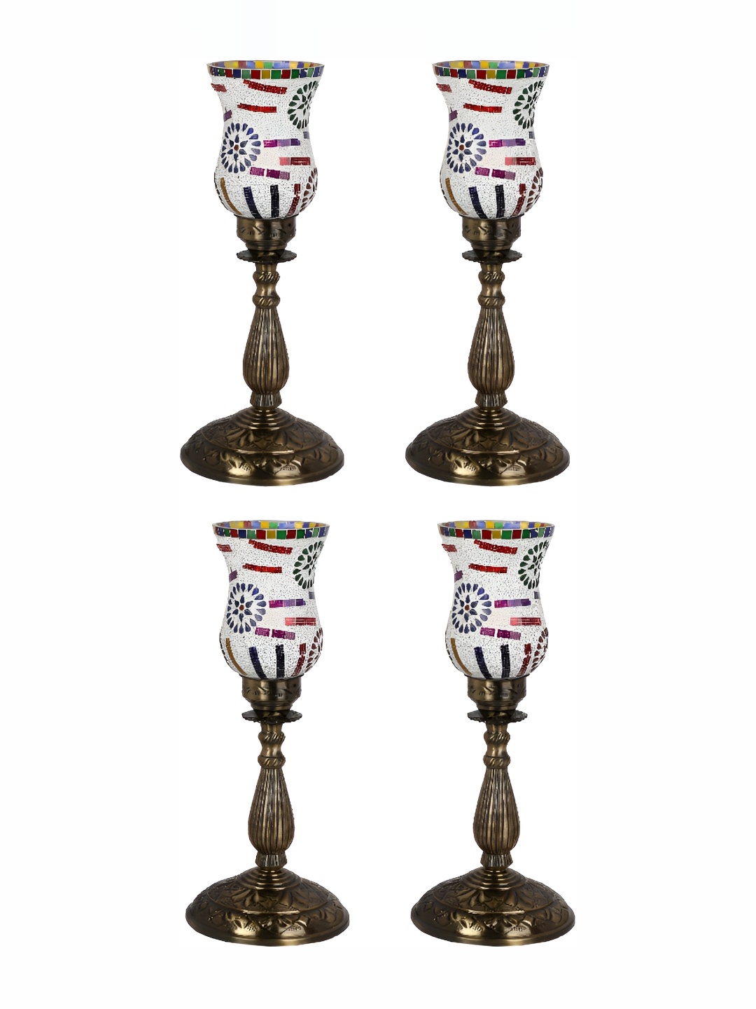 

1ST TIME White & Brown 4 Pieces Textured Abstract Shaped Metal Table Lamps
