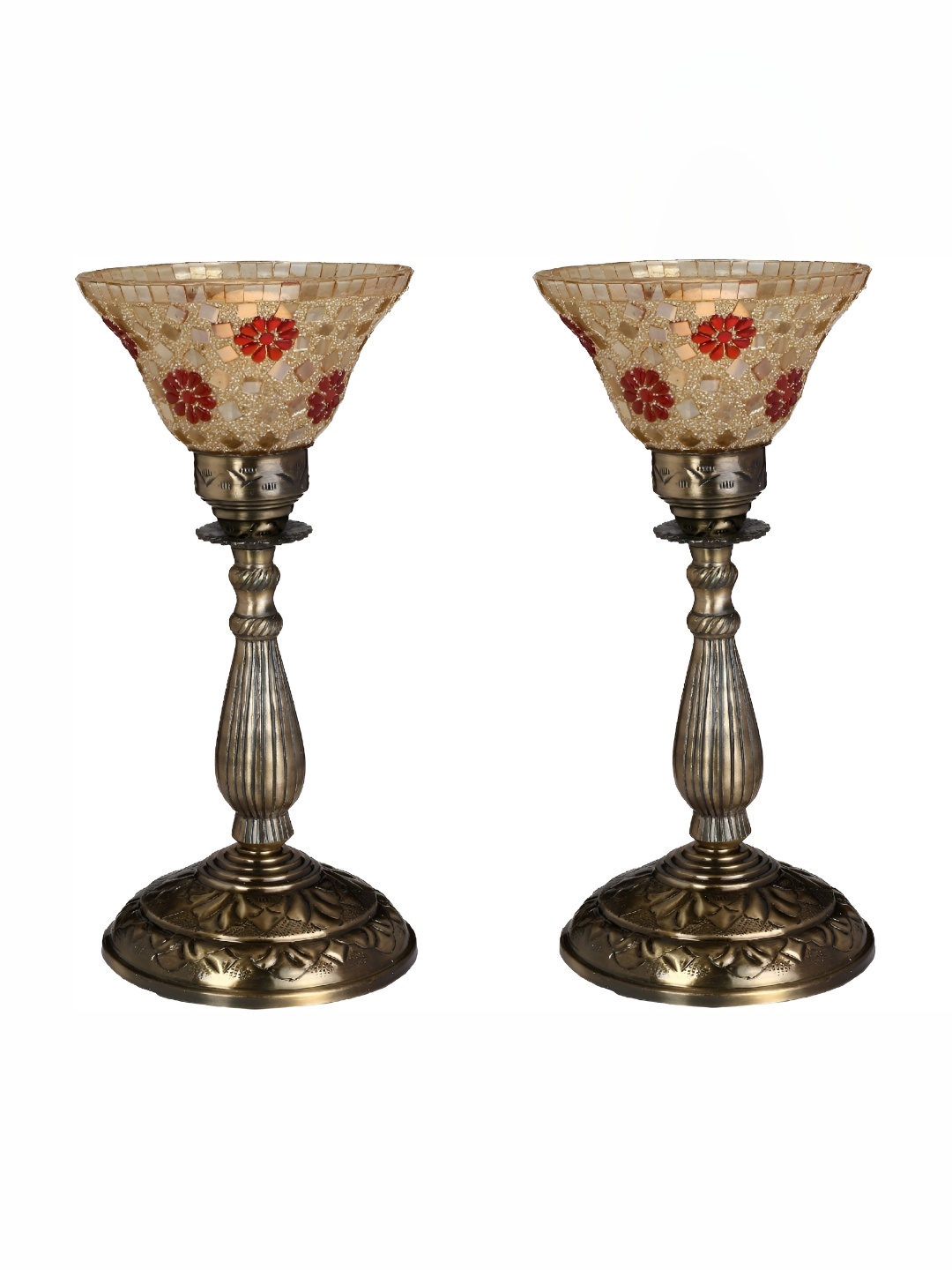 

1ST TIME Gold-Toned & Red 2 Pieces Textured Traditional Table Lamps