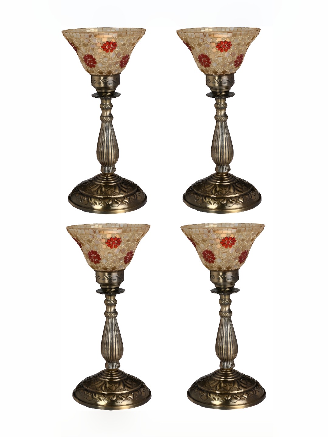

1ST TIME Gold Toned & Red 4 Pieces Textured Abstract Shaped Metal Table Lamps