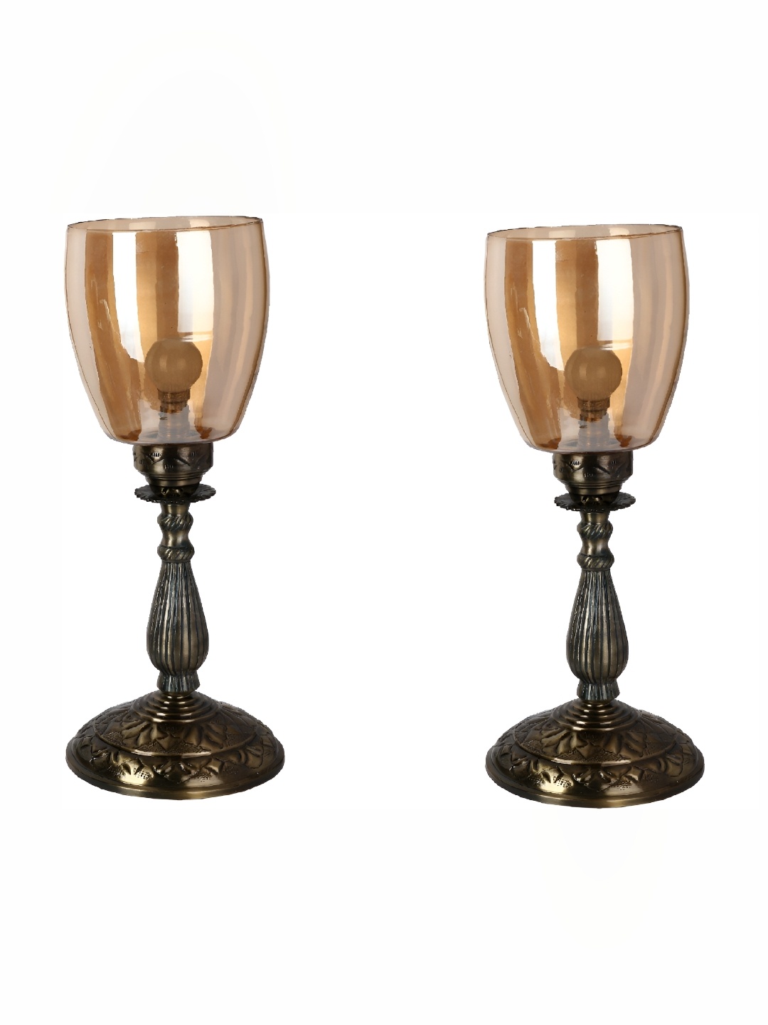 

1ST TIME Gold Toned & Black 2 Pieces Metal Contemporary Bell Shaped Table Lamps