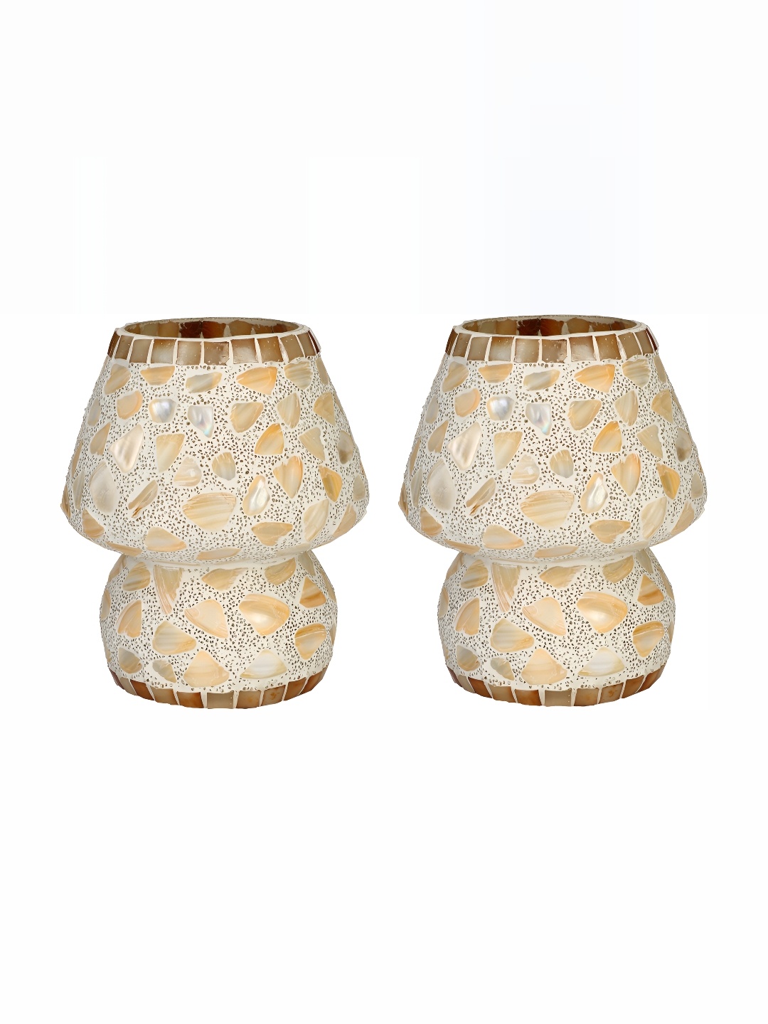 

1ST TIME Beige & Gold Toned 2 Pieces Textured Glass Contemporary Table Lamps