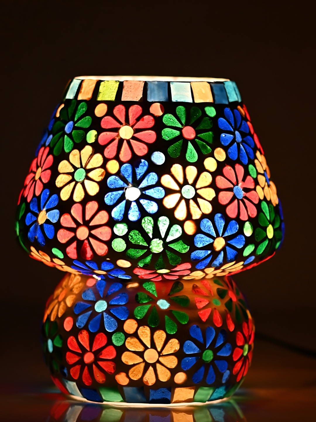 

1ST TIME Blue and Red Printed Glass Traditional Abstract Shaped Table Lamp