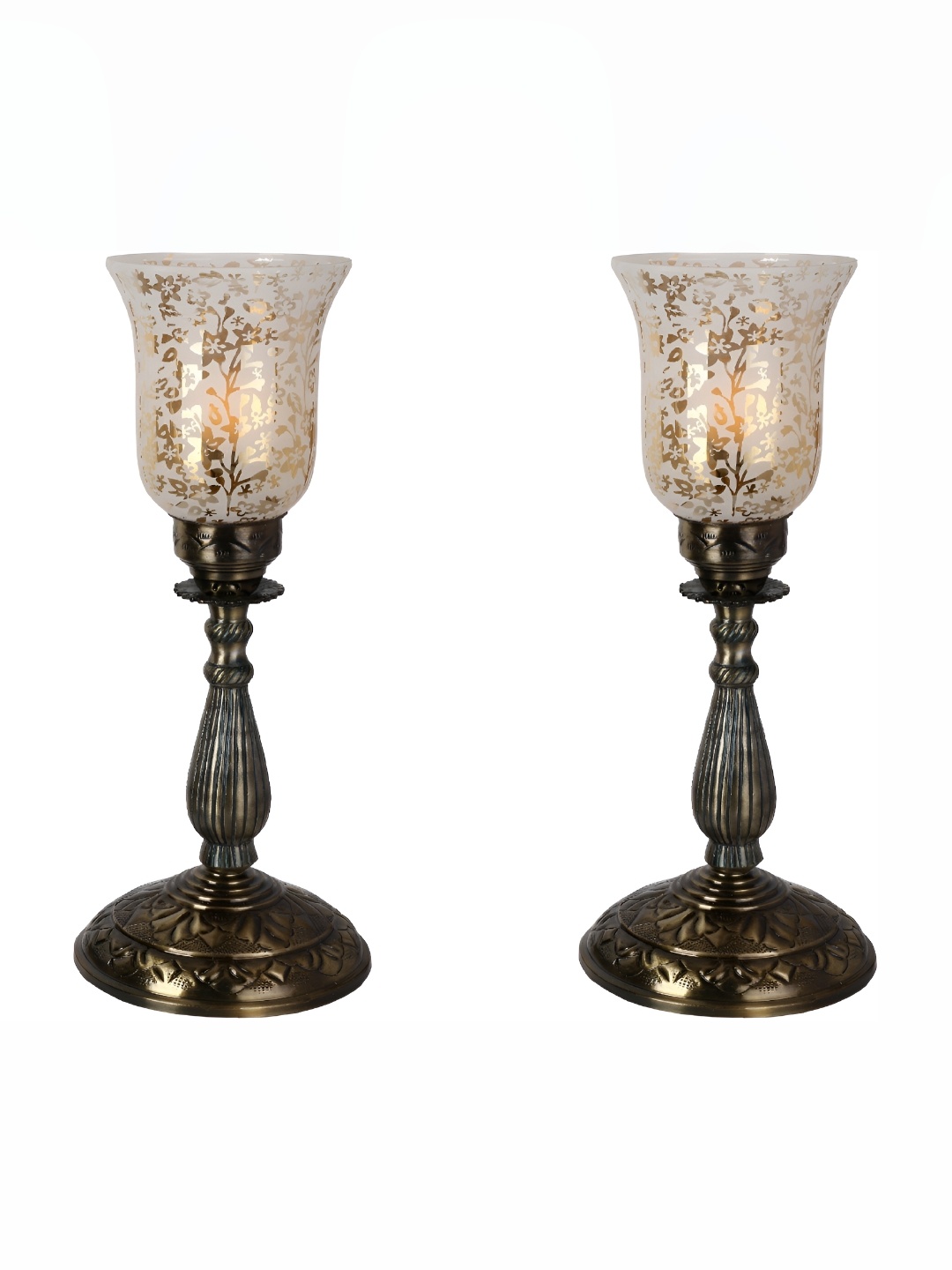 

1ST TIME White 2 Pieces Printed Metal Traditional Bell Shaped Table Lamp