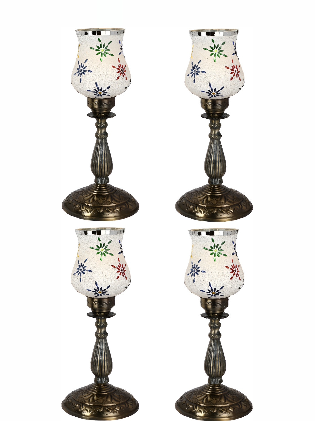 

1ST TIME White 4 Pieces Printed Metal Traditional Bell Shaped Table Lamp