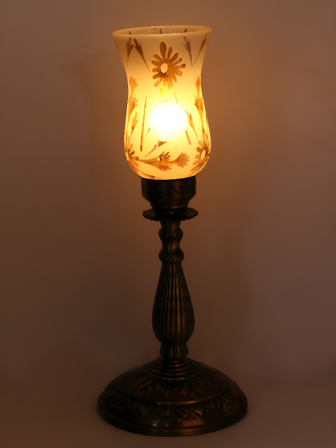 

1ST TIME Gold-Toned & White Printed Metal Traditional Abstract Shaped Table Lamp