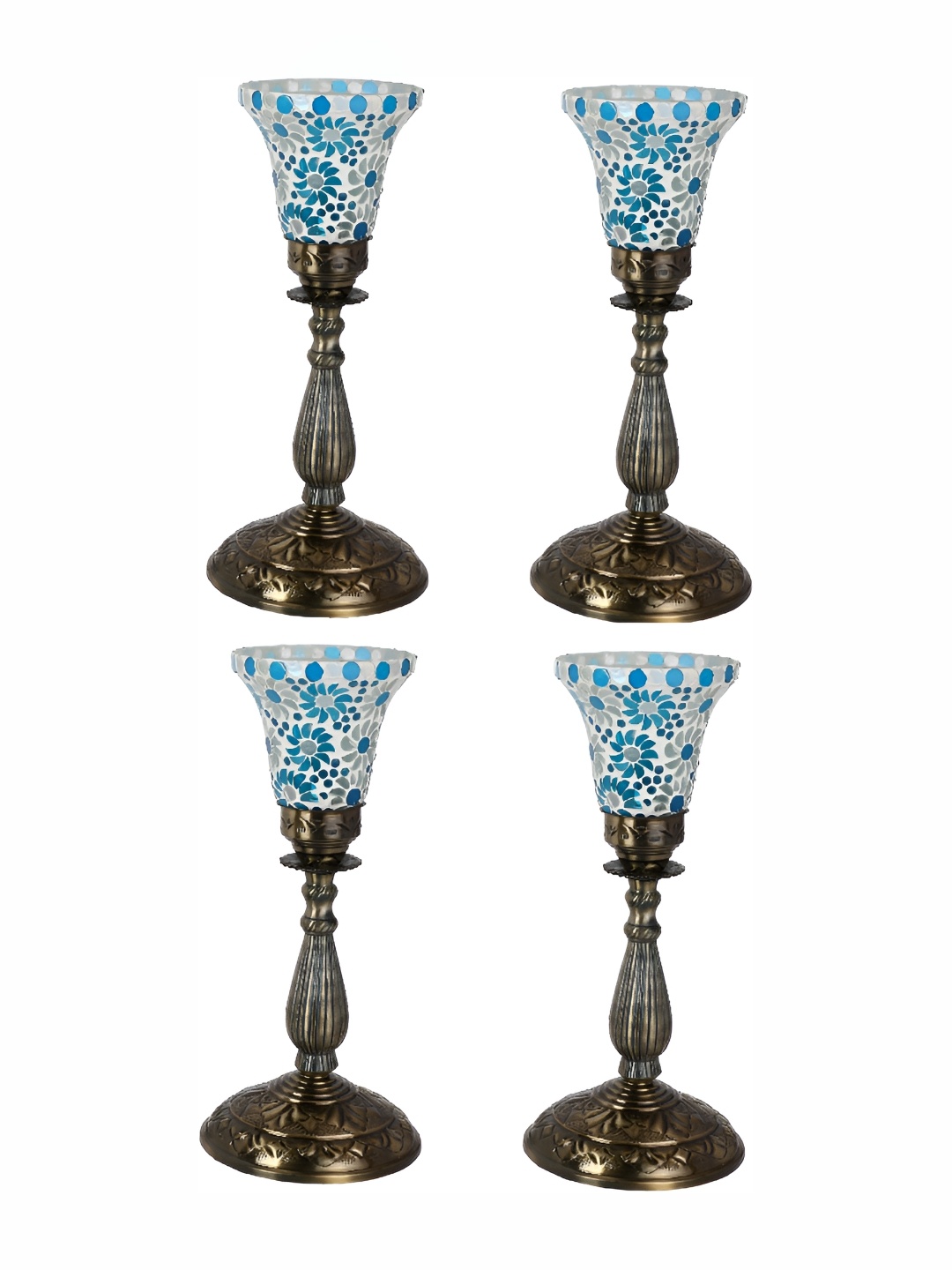 

1ST TIME Blue & White 4 Pieces Printed Metal Abstract Shaped Traditional Table Lamp