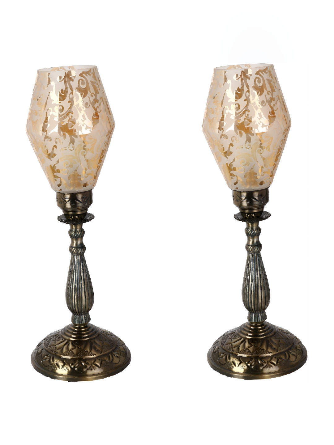 

1ST TIME Cream-Coloured 2 Pcs Printed Metal Abstract Shaped Table Lamps