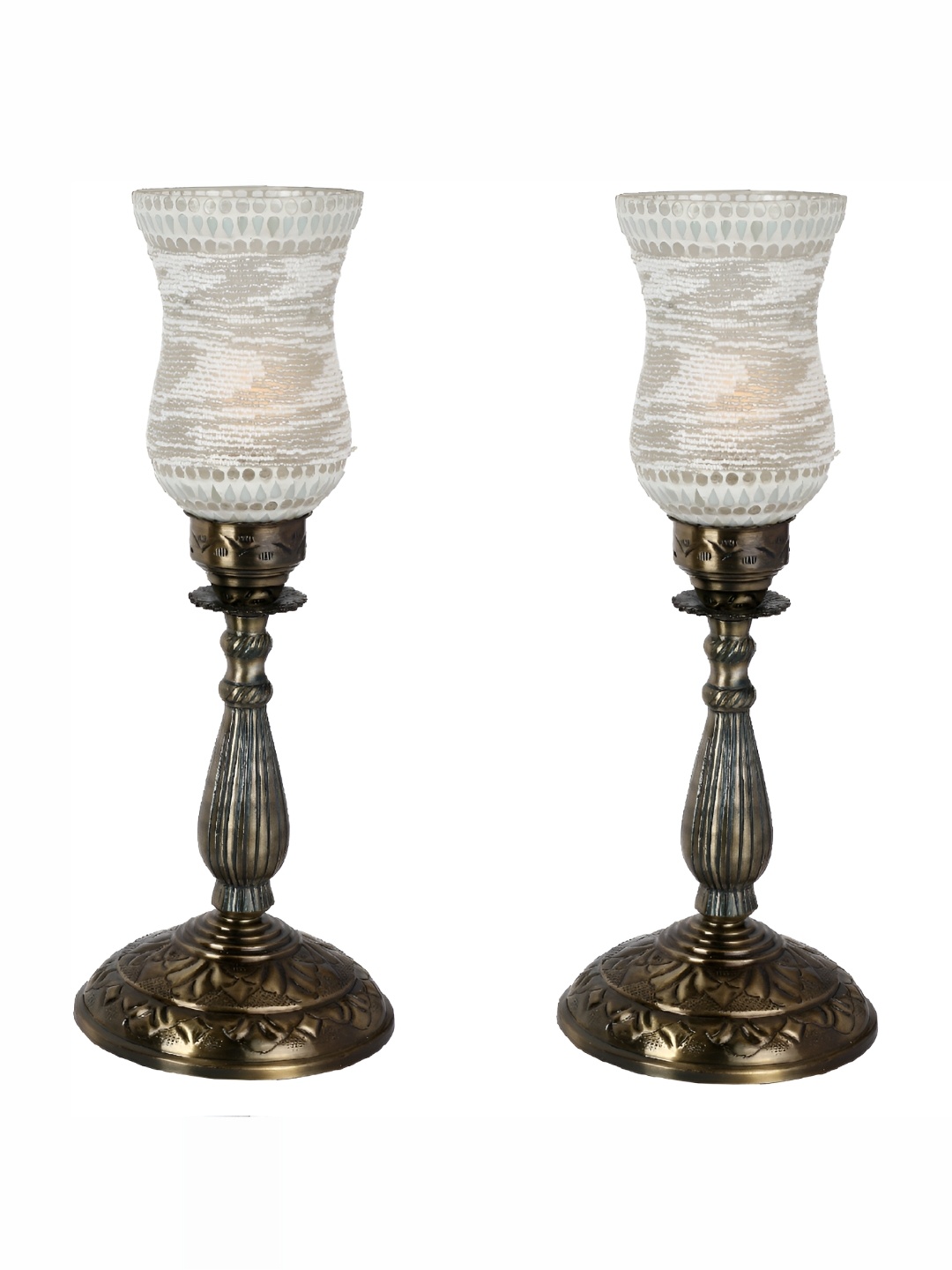 

1ST TIME White 2 Pieces Textured Metal Traditional Abstract Shaped Table Lamp