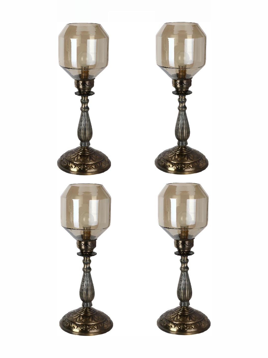 

1ST TIME Gold Toned & Transparent 4 Pieces Abstract Shaped Metal Table Lamps