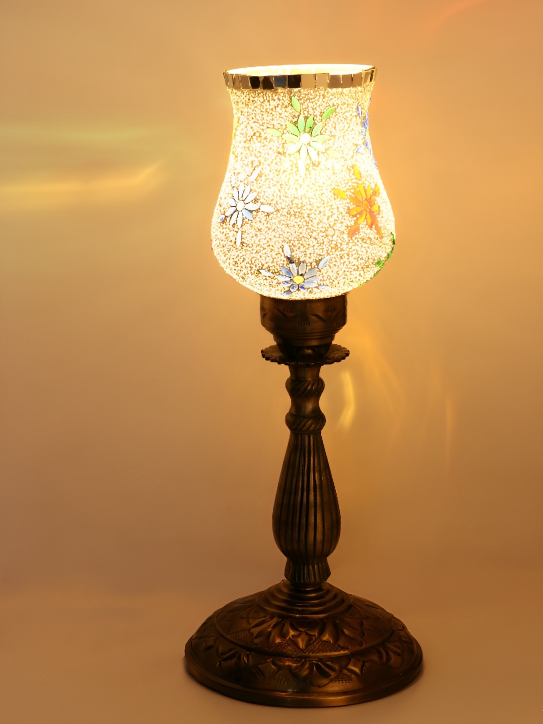 

1ST TIME Gold Toned & White Textured Abstract Shaped Metal Table Lamp