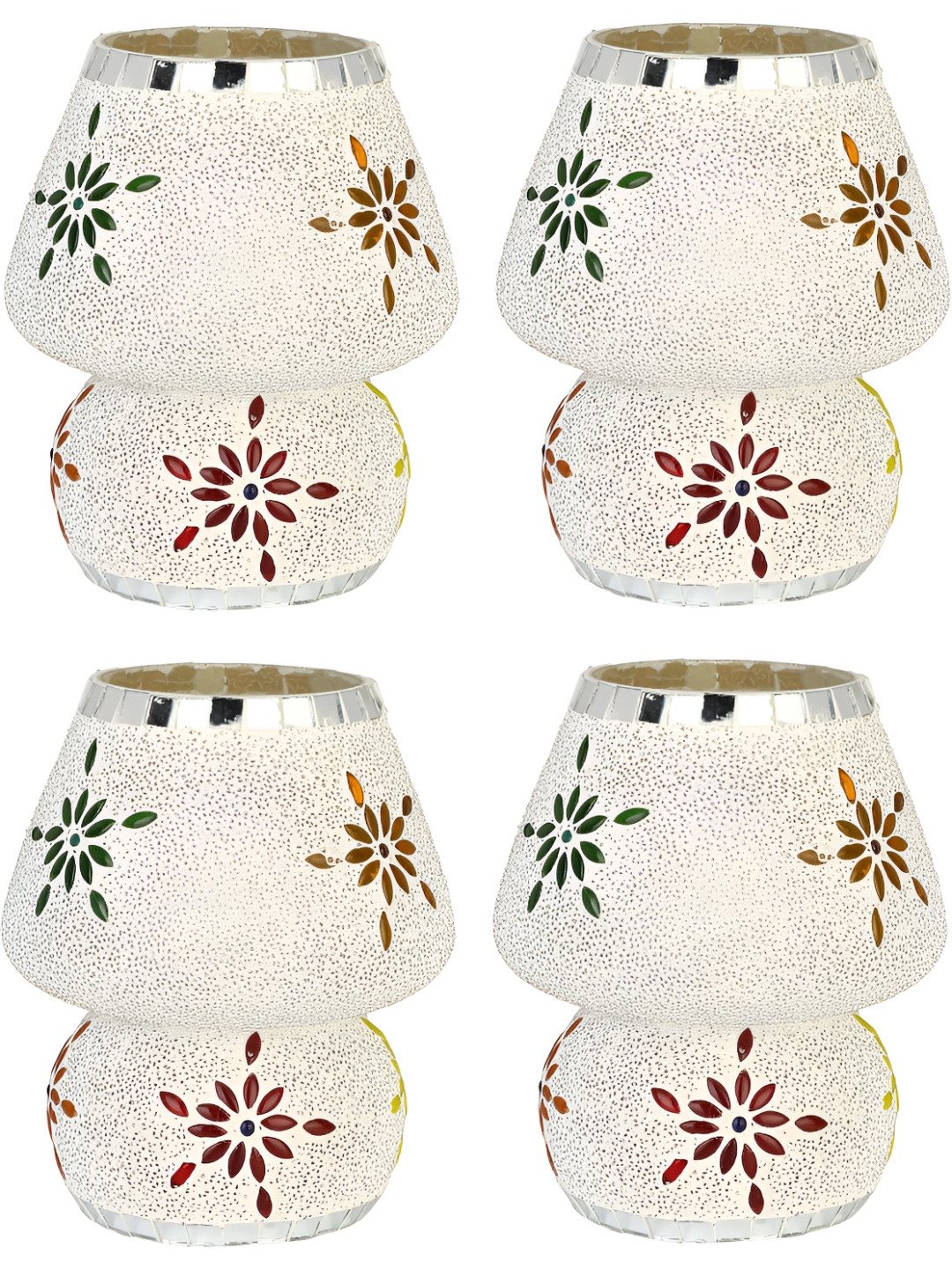 

1ST TIME White & Red 4 Pieces Textured Glass Contemporary Table Lamps