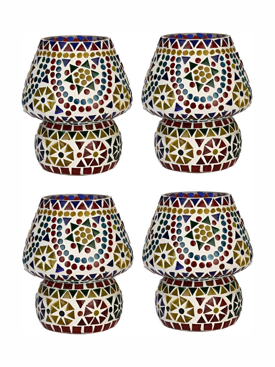 

1ST TIME White & Red 4 Pieces Textured Glass Traditional Frustum Shaped Table Lamps