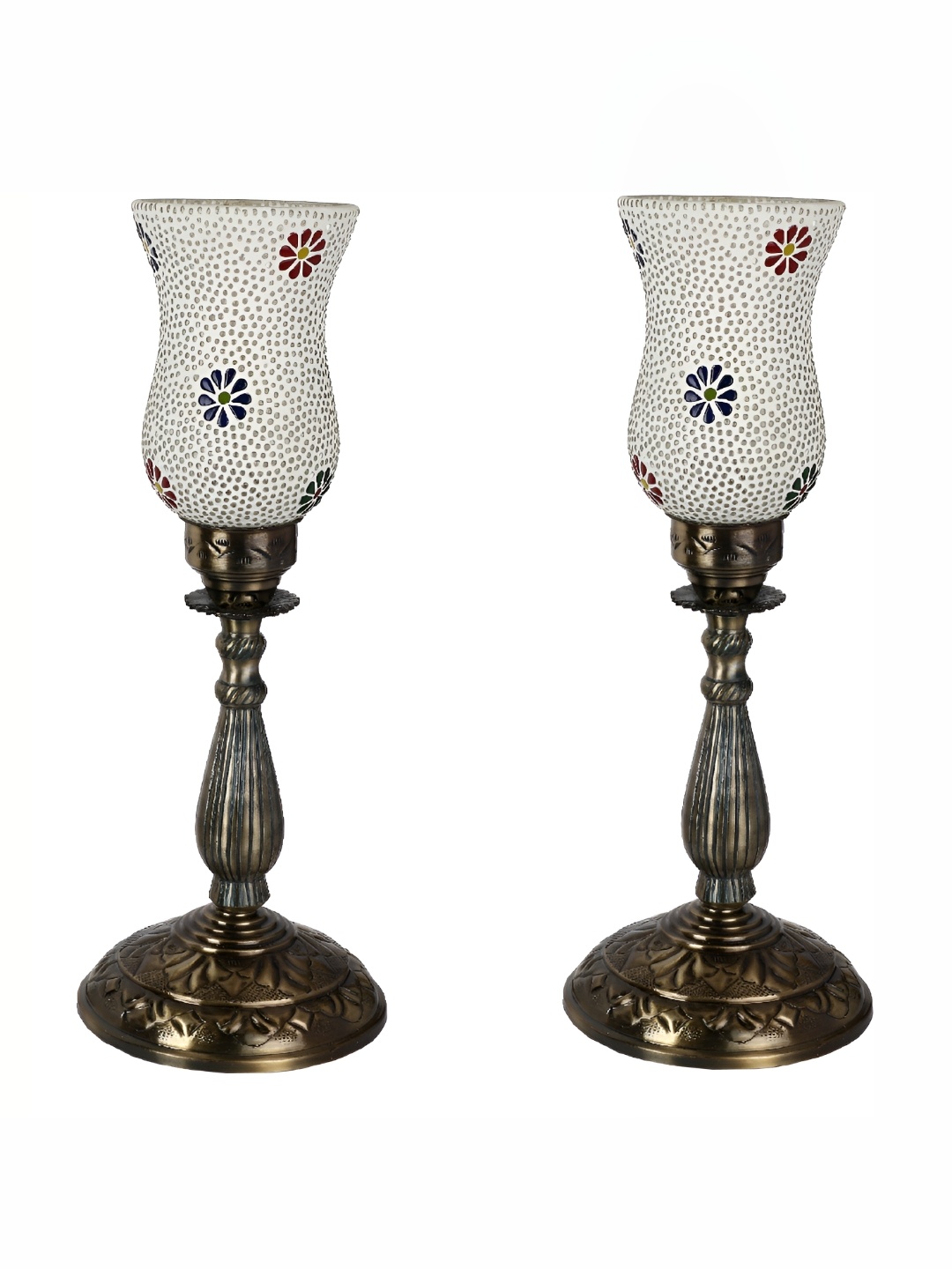 

1ST TIME White & Blue 2 Pieces Textured Traditional Bell Shaped Table Lamps