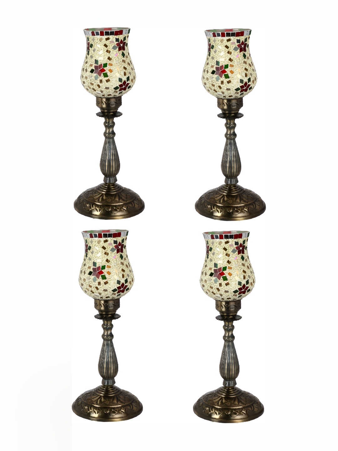 

1ST TIME White 4 Pieces Printed Metal Traditional Bell Shaped Table Lamp