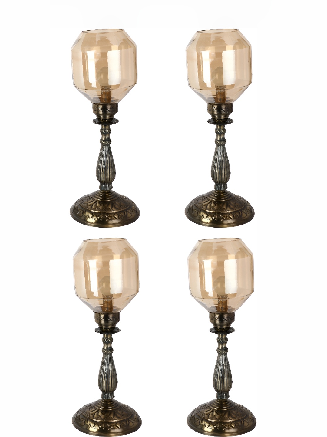 

1ST TIME Brown 4 Pieces Metal Traditional Bell Shaped Table Lamps