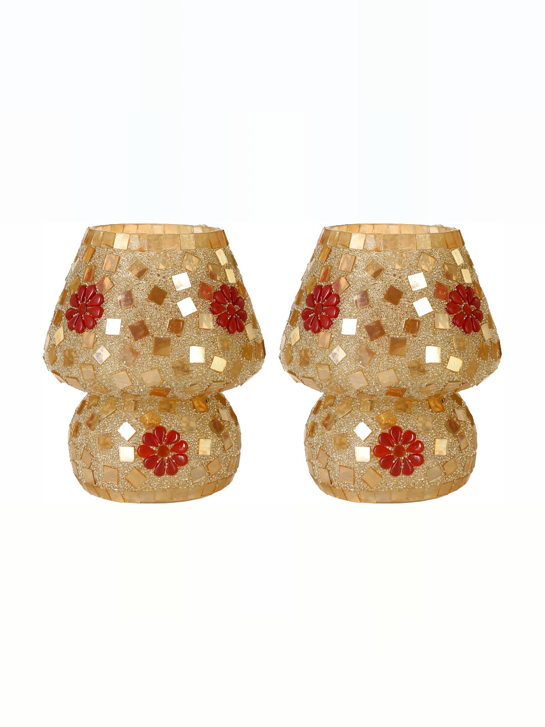 

1ST TIME Red 2 Pcs Textured Glass Traditional Abstract Shaped Table Lamp